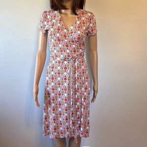 Boden Pink Frosting Floral Stretch V-Neck Jersey Wrap Midi Short Sleeve Dress 6